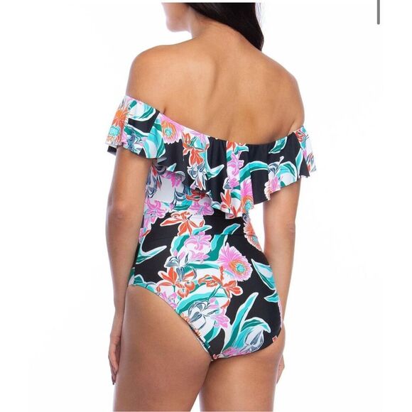 Trina Turk Womens Tropic Wave Off The Shoulder One Piece Swimsuit Multicolor 4 - Picture 4 of 10